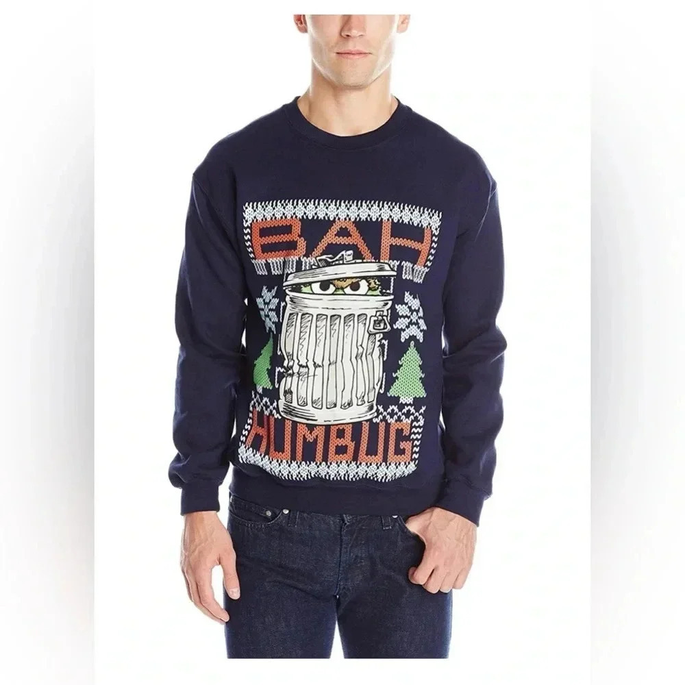 Sesame Street Men's Bah Humbag Ugly Christmas Crew-Neck Sweatshirt